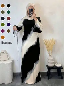 Art Ink Tie Dye Muslim Abaya Maxi Dress, Flare Long Sleeve Slim Gown, Silky Draping Soft Fabric For Spring Autumn Winter, Modest Outfit For Women Daily Travel Wear