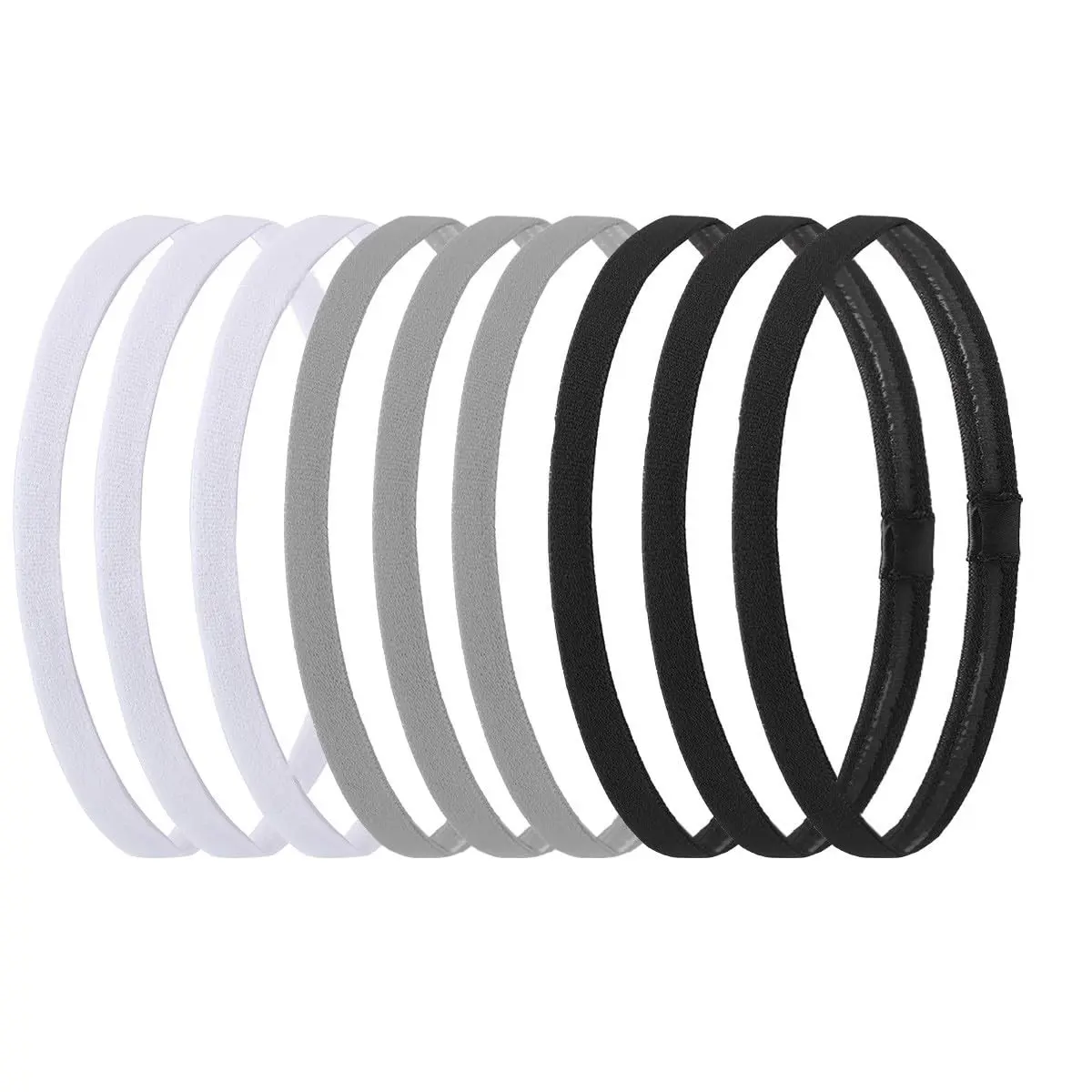 9pcs Elastic Thin Headbands, Stretchy Skinny Sports Athletic Hair Bands for Women Men Girls Boys Teen - Black, White, GrayGift