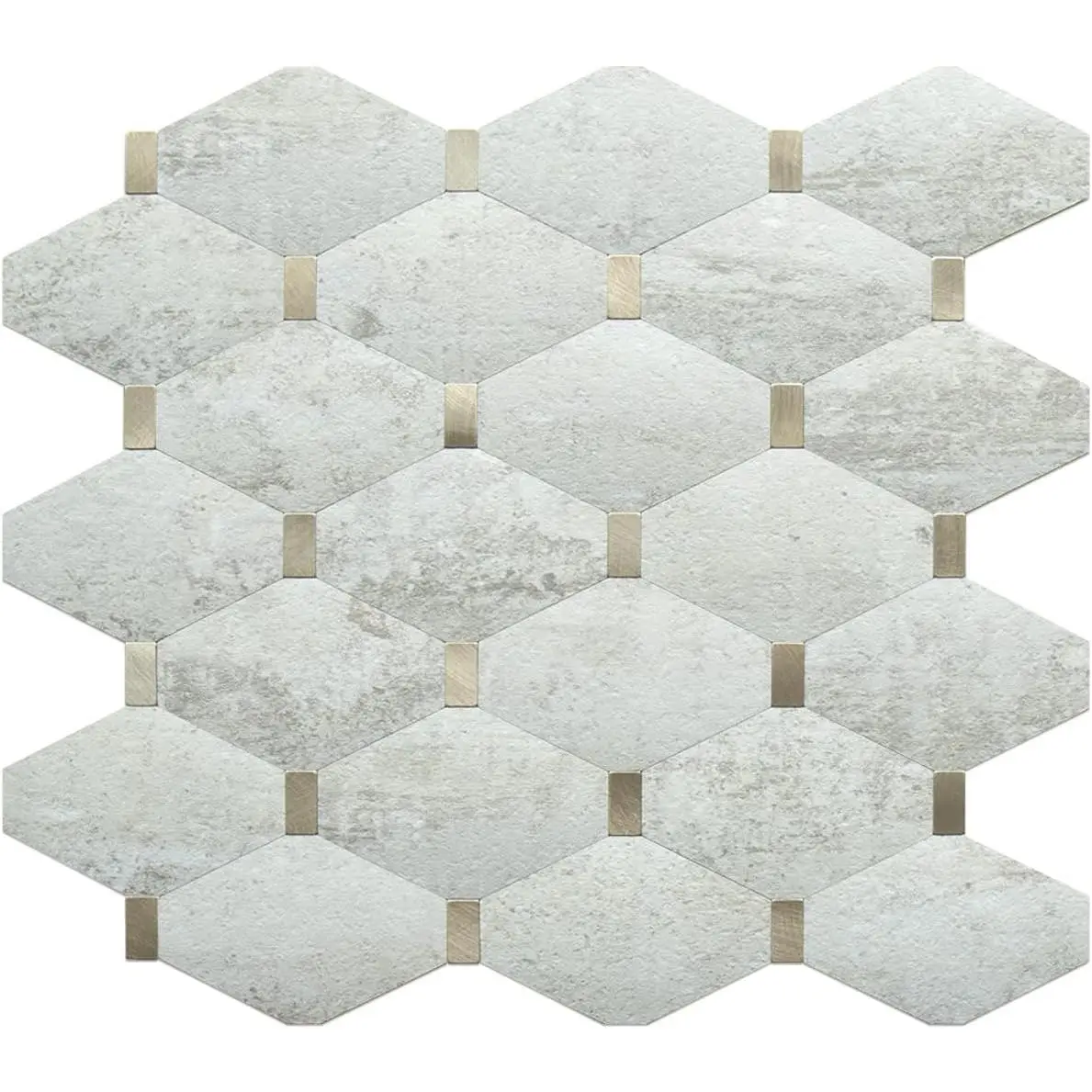 1 Sheet Beige Long Octagon Peel and Stick Backsplash, Faxu Stone PVC  Metal  Stick  Wall Tiles Kitchen Backsplash