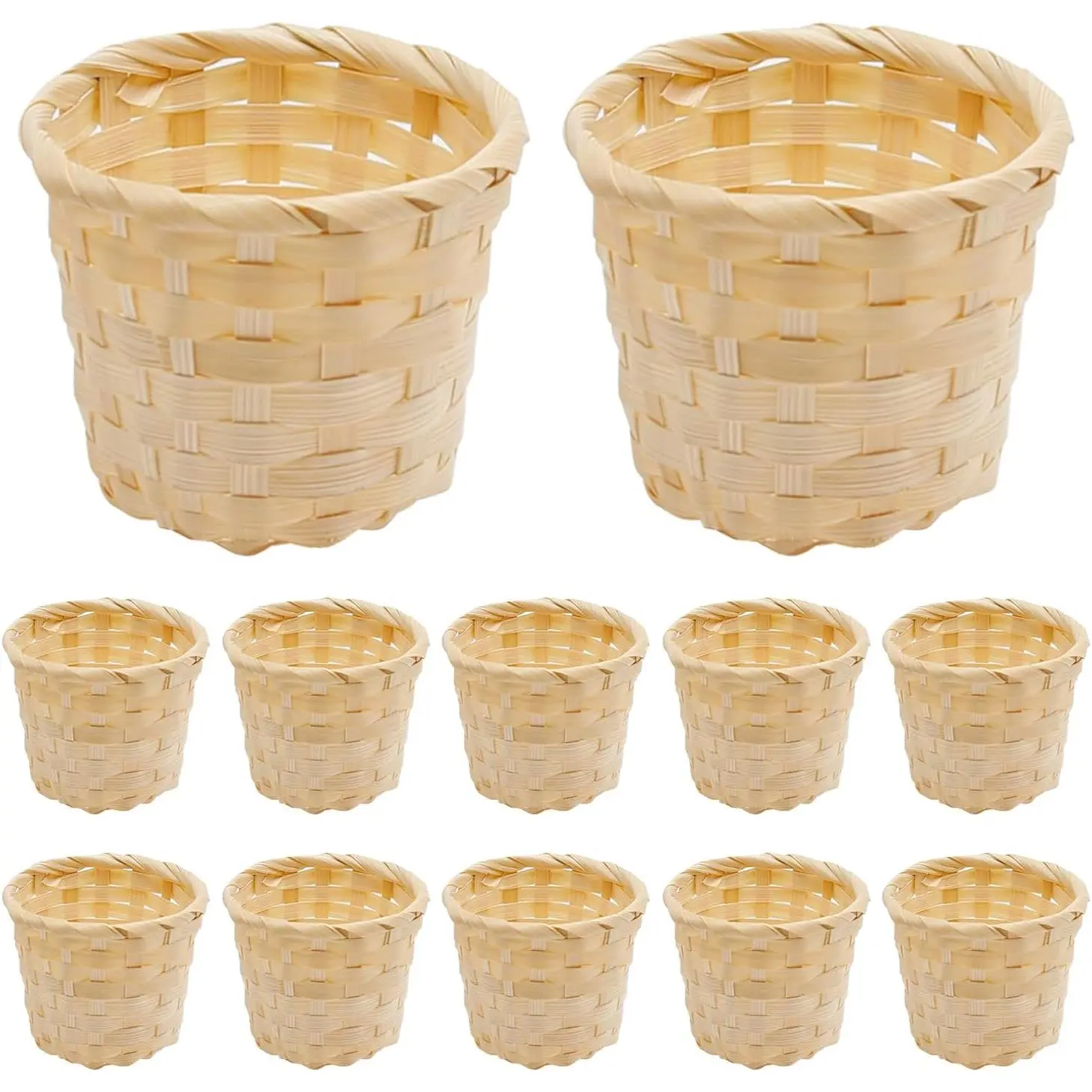 12pcs Mini Woven Bamboo Basket Desktop Clutter Little Baskets Organiser 2.2 x 2.9Inch Small Wicker Baskets for Home Office Table Party Favors Crafts Decoration
