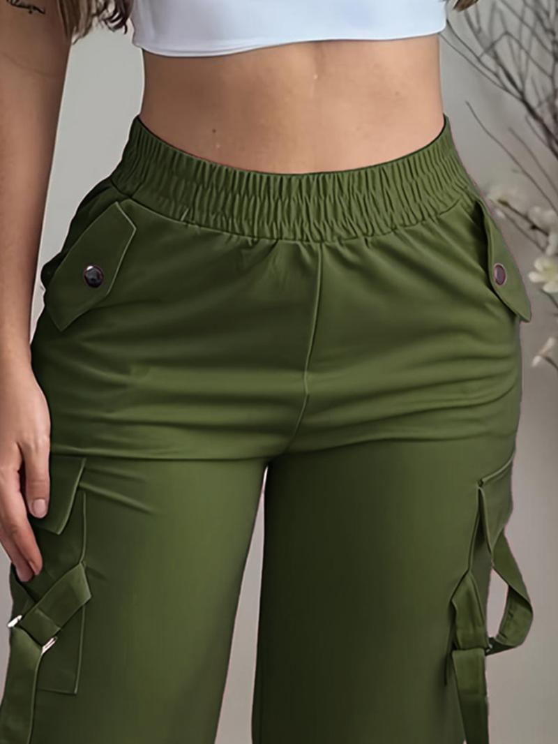 Women's Plain Flap Pocket Cargo Pants, Casual Streetwear Trousers for Daily Wear, Ladies Bottoms for Summer, Casual Sporty Trousers