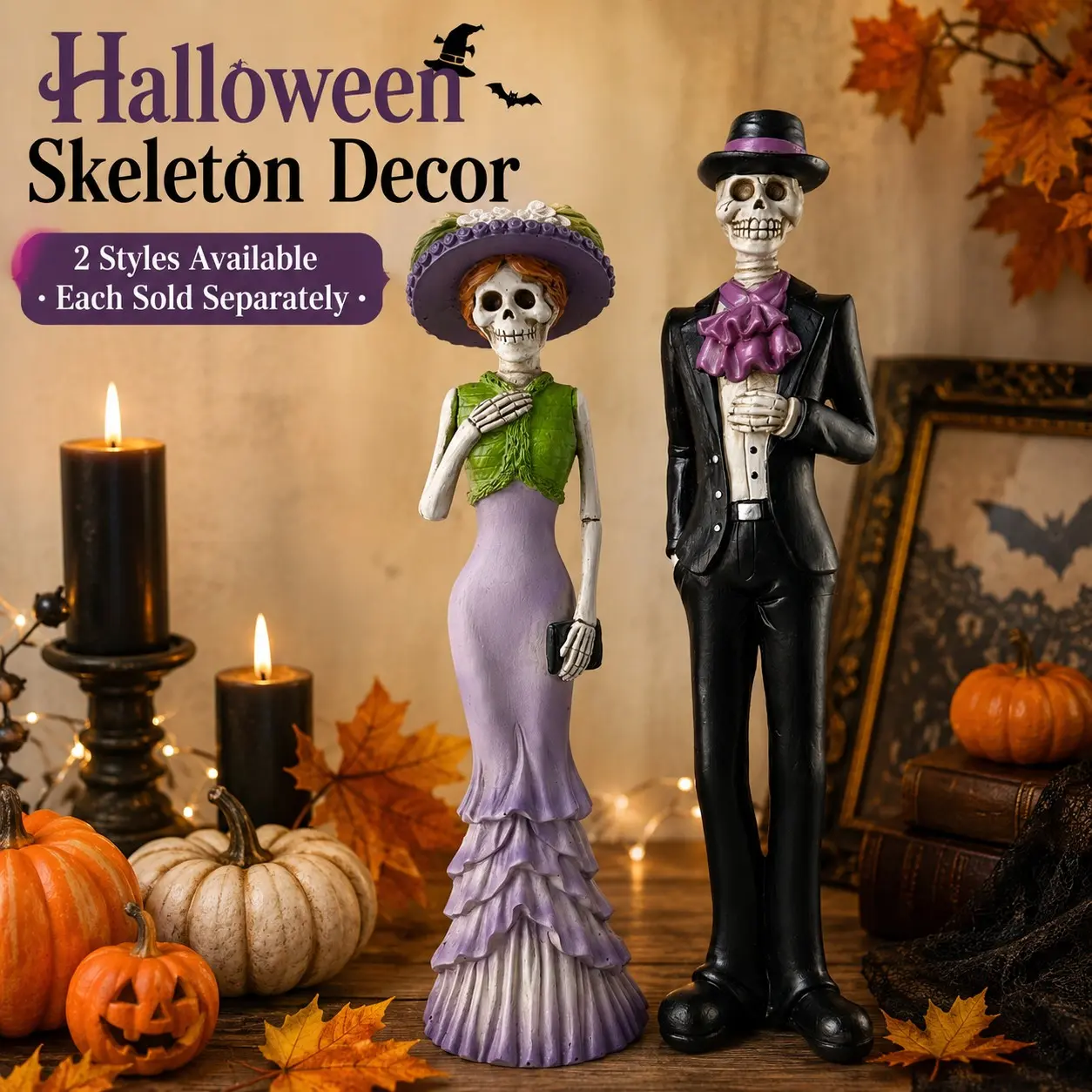 Halloween Skull Ornament, Gothic Resin Desktop Decor, Perfect for Halloween and Year-Round, Fireplace Mantel, Entryway, Party Settings