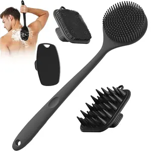 Long Handle Back Brush Set, Silicone Body Brush, Hair Brush, Face Cleanser Brush, Gentle Exfoliation, Deep Cleaning, Bath Essentials