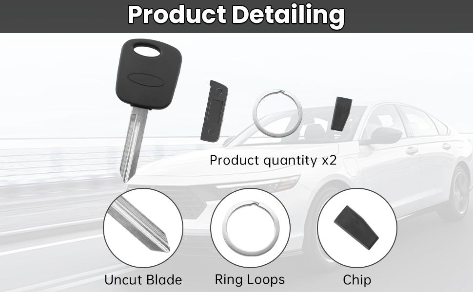 H72-PT 4C Ignition Car Key, Uncut Ignition Car Keys for 1996 - 2006 Ford Expedition Explorer F-150 Mustang Lincoln Navigator Mercury, H72 Blank Chipped Key with Chip (2 pcs)
