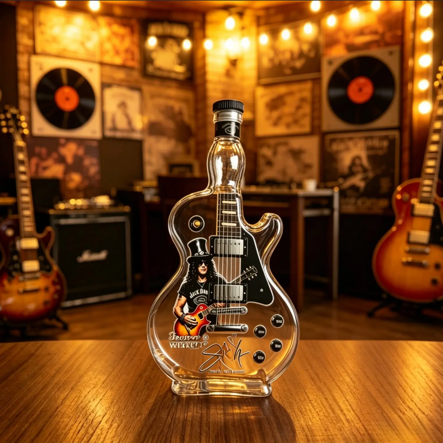 Rock Guitar Shaped Whiskey Decanter, Premium High Borosilicate Glass, Wine & Liquor Bottle, Unique Gift Idea, Durable Design