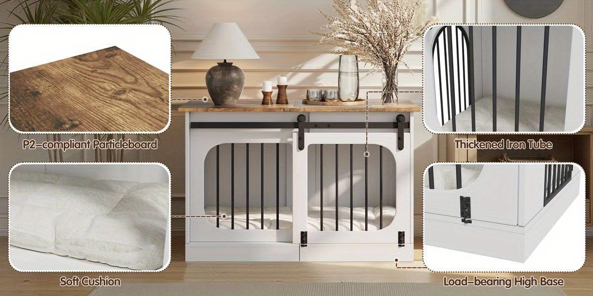 47.2" Dog Crate Furniture, Indoor Heavy Duty Dog Crate for Small & Medium Dogs Dogs, Wooden Dog Kennel with Soft Cushion, Dog Cage End Table with 3 Doors, Side Table, TV Cabinet, White 47.2" Dog Crate Furniture, Indoor Heavy Duty Dog Crate for Small & Medium Dogs Dogs, Wooden Dog Kennel with Soft Cushion, Dog Cage End Table with 3 Doors, Side Table, TV Cabinet, White