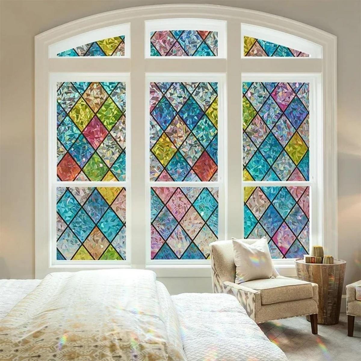 Rainbow Holographic Window Privacy Film, 1 Roll Decorative UV Sun Blocking Static Cling Window Covering Film, Sticker Decoration, Window Decorative Sticker for Home, Ornaments