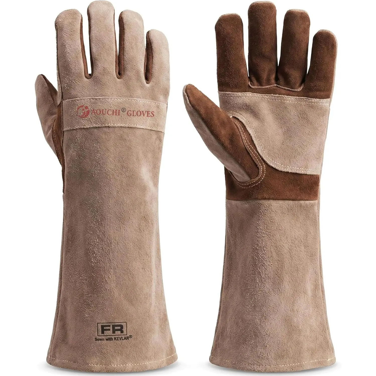 Leather Welding Gloves for Men,Long Sleeve Fireproof and Heat Resistant Mitts for Firefighting,Fireplace,Oven,Baking,BBQ,Stove,Pot Holder,Yard Work Thorn Proof (Brown Large)