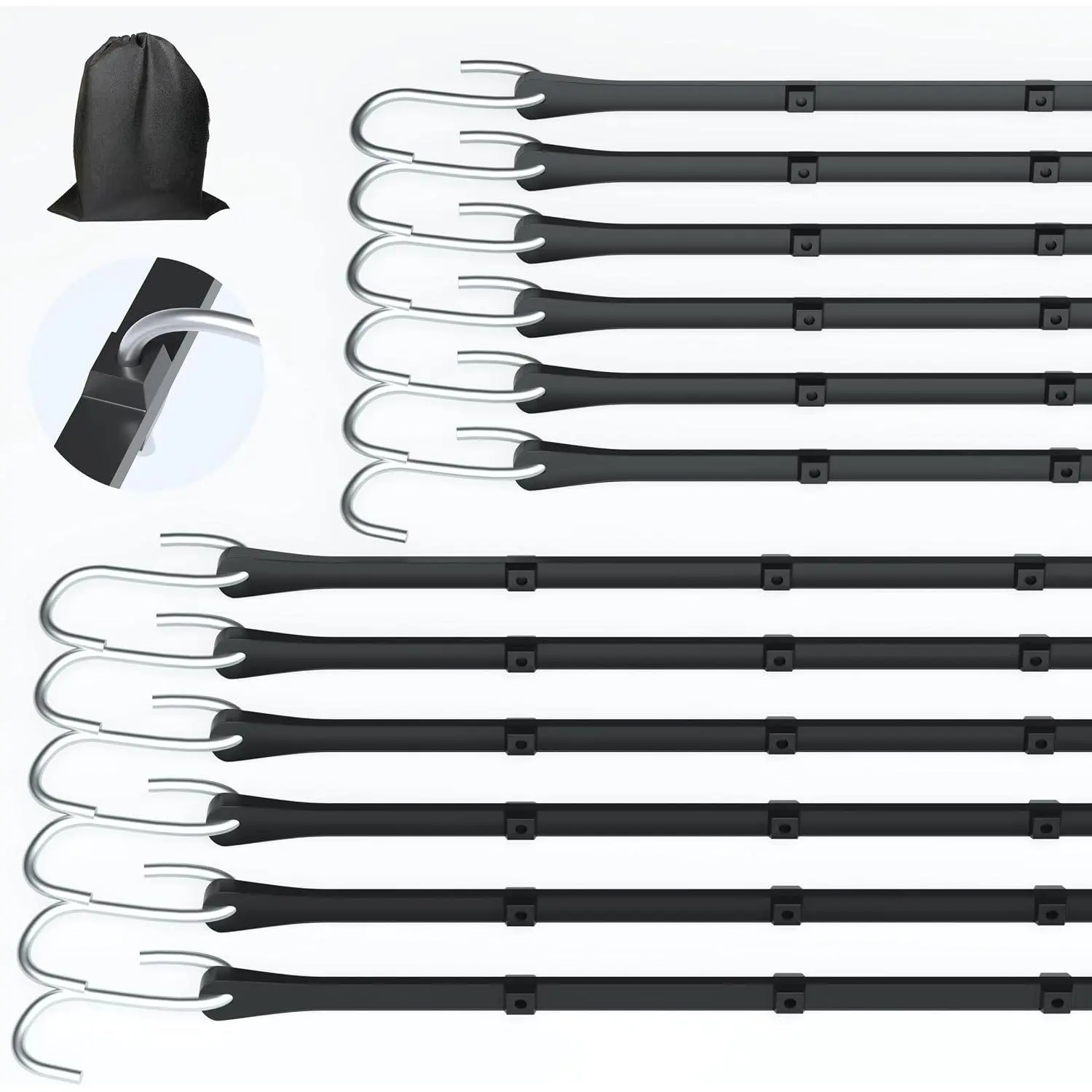 12Pack(21", 31") Rubber Bungee Cords with Adjustable Hooks - Quality EPDM, Heavy Duty Black Bungee Straps, Ideal for Outdoor Tie Downs, Securing Tarps, Canvases, Cargo in Cold Hot Climates