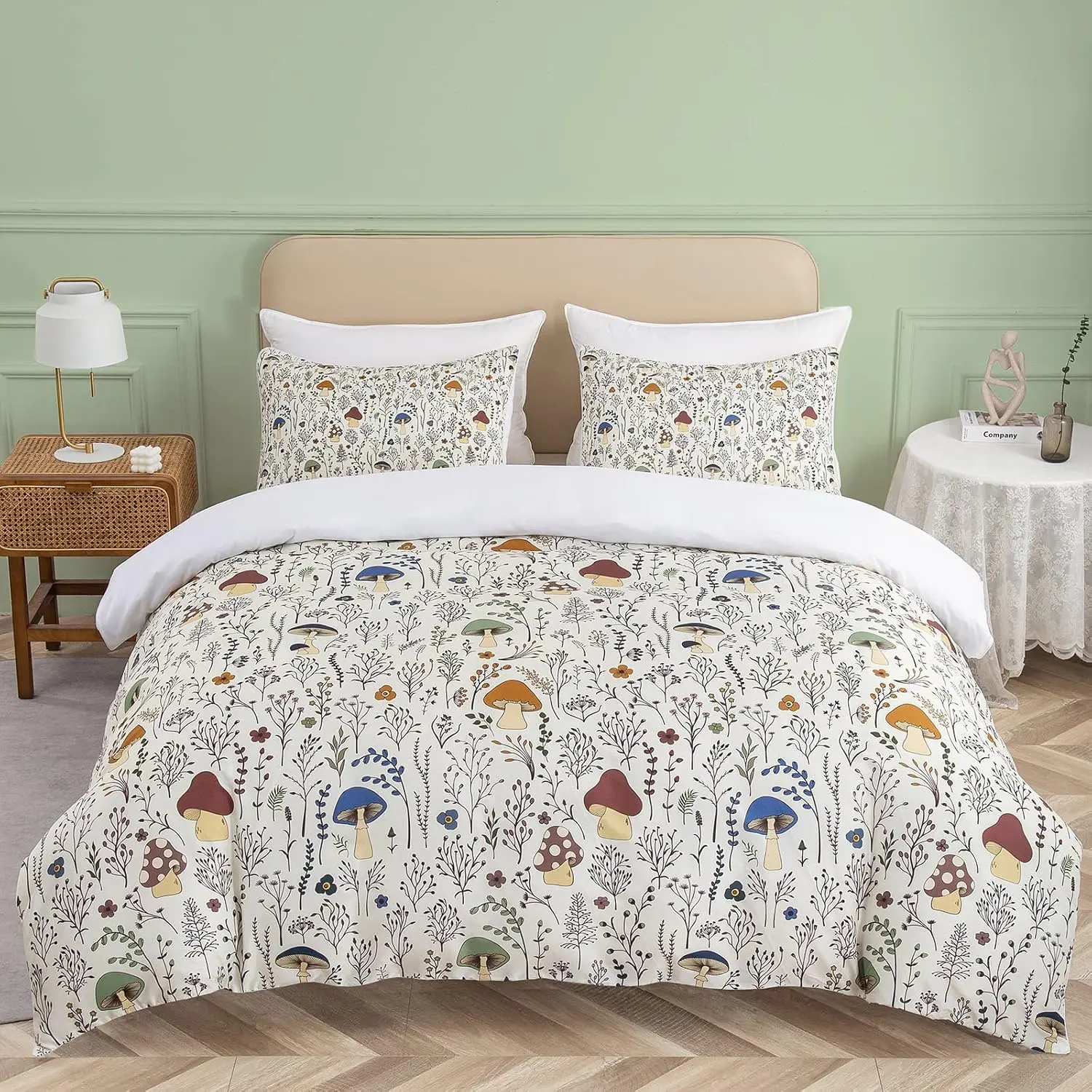 Colorful Mushroom Duvet Cover for Woman: Soft Mushroom  Bedding Set with   and Flower- 3 count Aesthetic  Bed Set for Girls  Adults Bedroom Decor (NO Comforter)