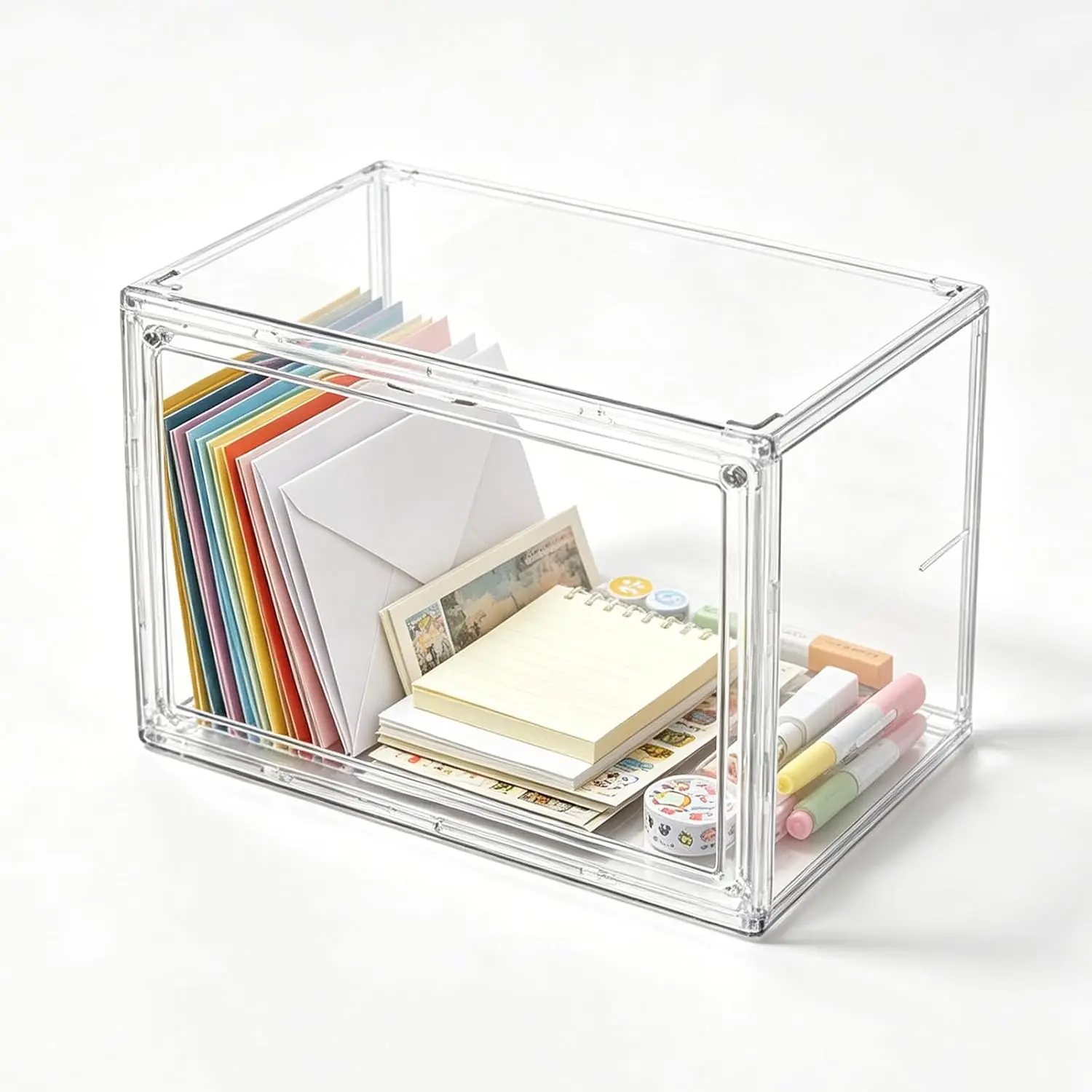 Clear  Greeting Card Organizer Box,  Front Door Display Case, Stackable Transparent Storage Box for Holiday Cards, Photos, Small Collectibles,  Desktop Organizer