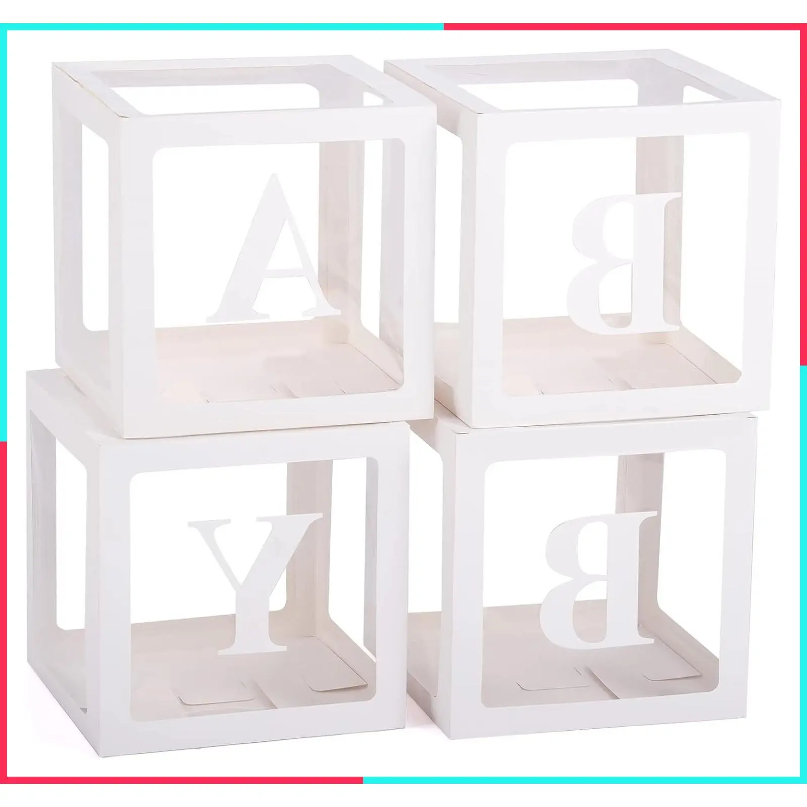 White Baby Balloon Boxes with Letters, Set of 4 Transparent Display Boxes