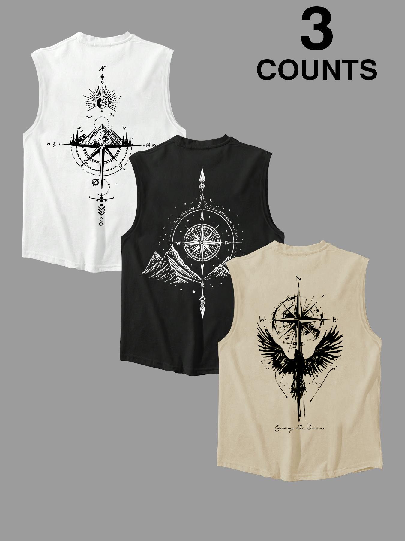 Men's Graphic Print Round Neck Vest Tank Top, Casual Sleeveless Top for Summer, Men's Clothes for Daily Wear