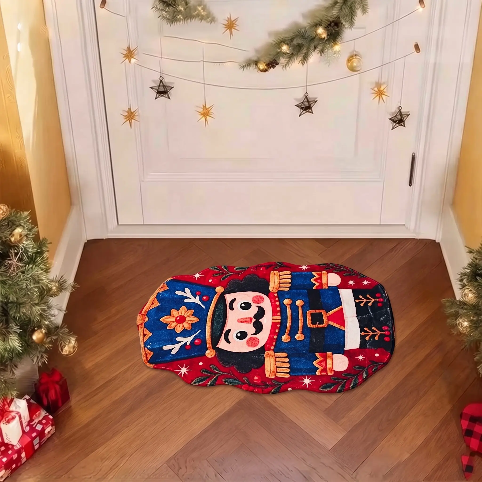 1pc Christmas Vintage Blue Nutcracker Entryway Mat, Absorbent Non-Slip Door Mat for Entry Bathroom Kitchen, Easy Clean Soft, Holiday Lucky Gift