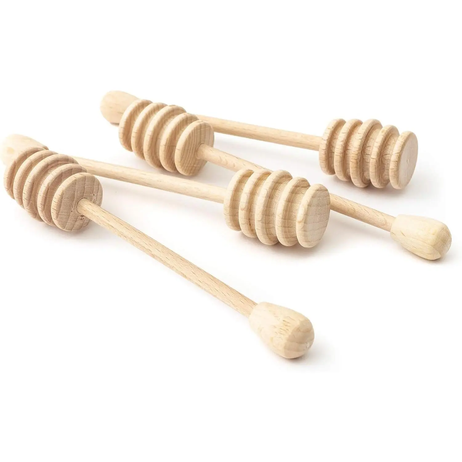 Wooden Honey Dipper, Set of 4 Beechwood Stir Sticks for Syrups, Melted Chocolate and More, Honey Stirrers for Tea, Wooden Sticks for Crafts and Props, 6 inches