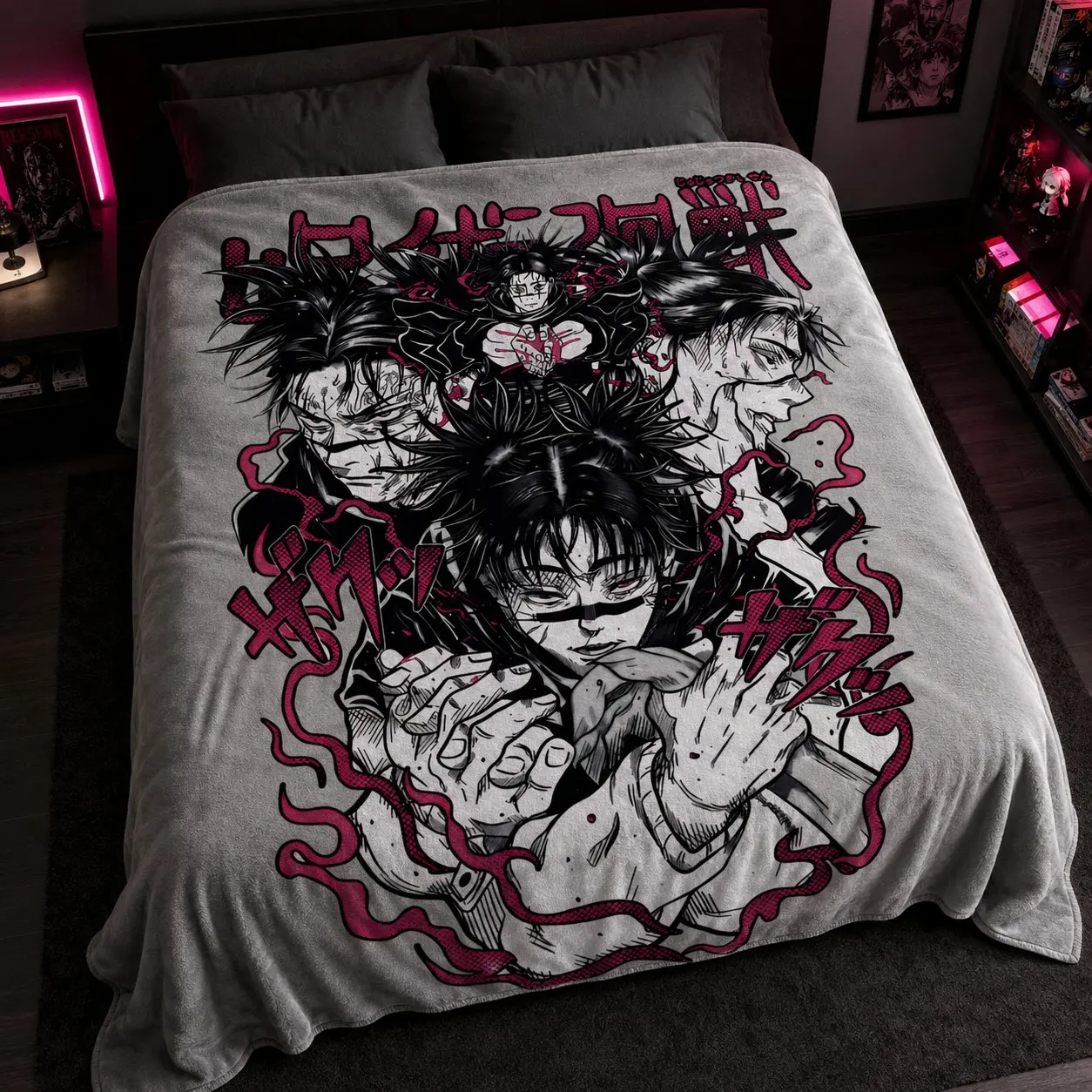 Jujutsu Kaisen Choso Blood Manga Panel Throw Blanket - Monochrome Choso Multi Portrait Japanese Anime Print, Light Gray Flannel Warm Cover, Machine Washable, Multi-Scene Use, Collectible Gift for Jujutsu Kaisen Fans, Blanket Gifts