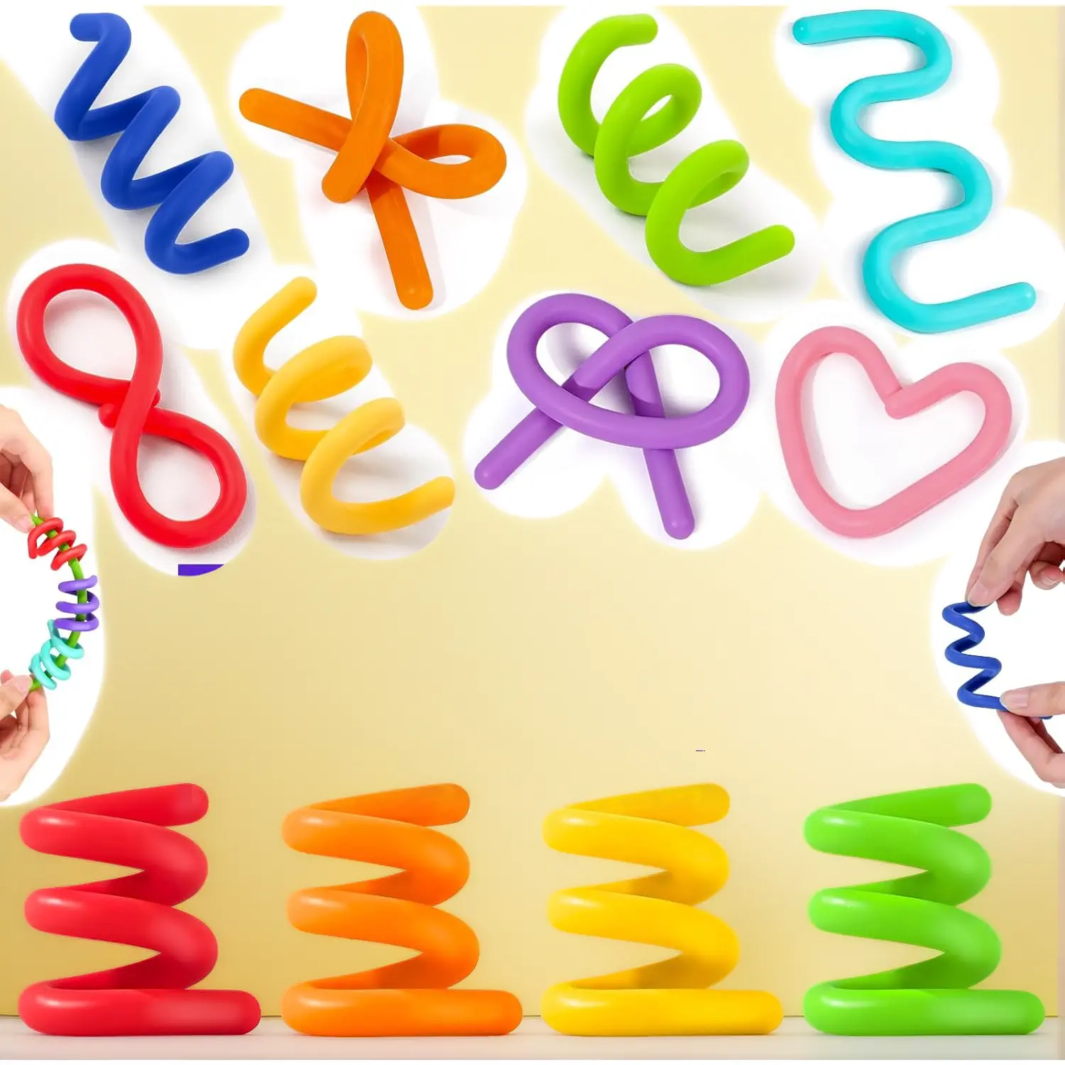 8 Pack Silicone Fidget Sticks, Sensory Toys for Kids Adults – Quiet Desk Fidgets for Classroom Prizes, Anxiety Stress Relief Toys for Autism ADHD, Calm Down Travel Airplane Plane Toys