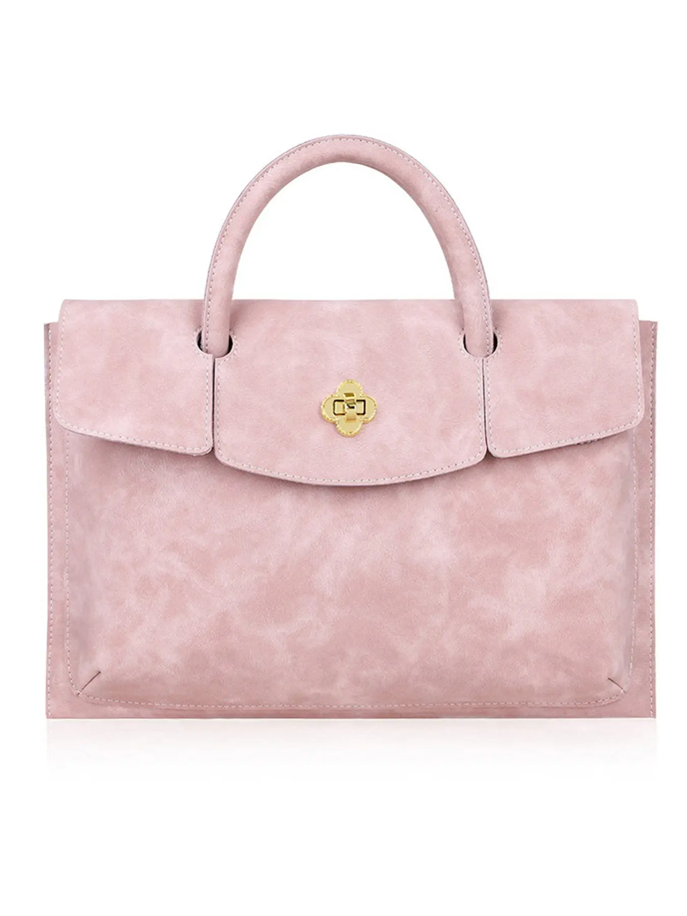 Gradient Faux Suede Work Handheld Briefcase Tote Bag, Four-Leaf Clover Lock Large Capacity Fits 13-16 Inch Laptop, Women Office Commute Ipad Document Handbag