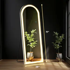 Floor Mirror Stand Mirror Full Length with LED Lights, Floor Mirror Dimming & 3 Color Lighting