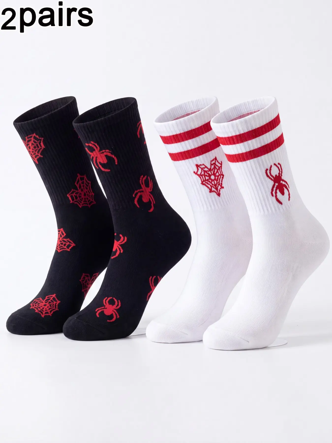2 Pairs Unisex Spider Web Striped Ankle Socks, Couples Fashionable All-Season Socks, Comfortable Daily Wear, Halloween Gift Idea, Fun Socks