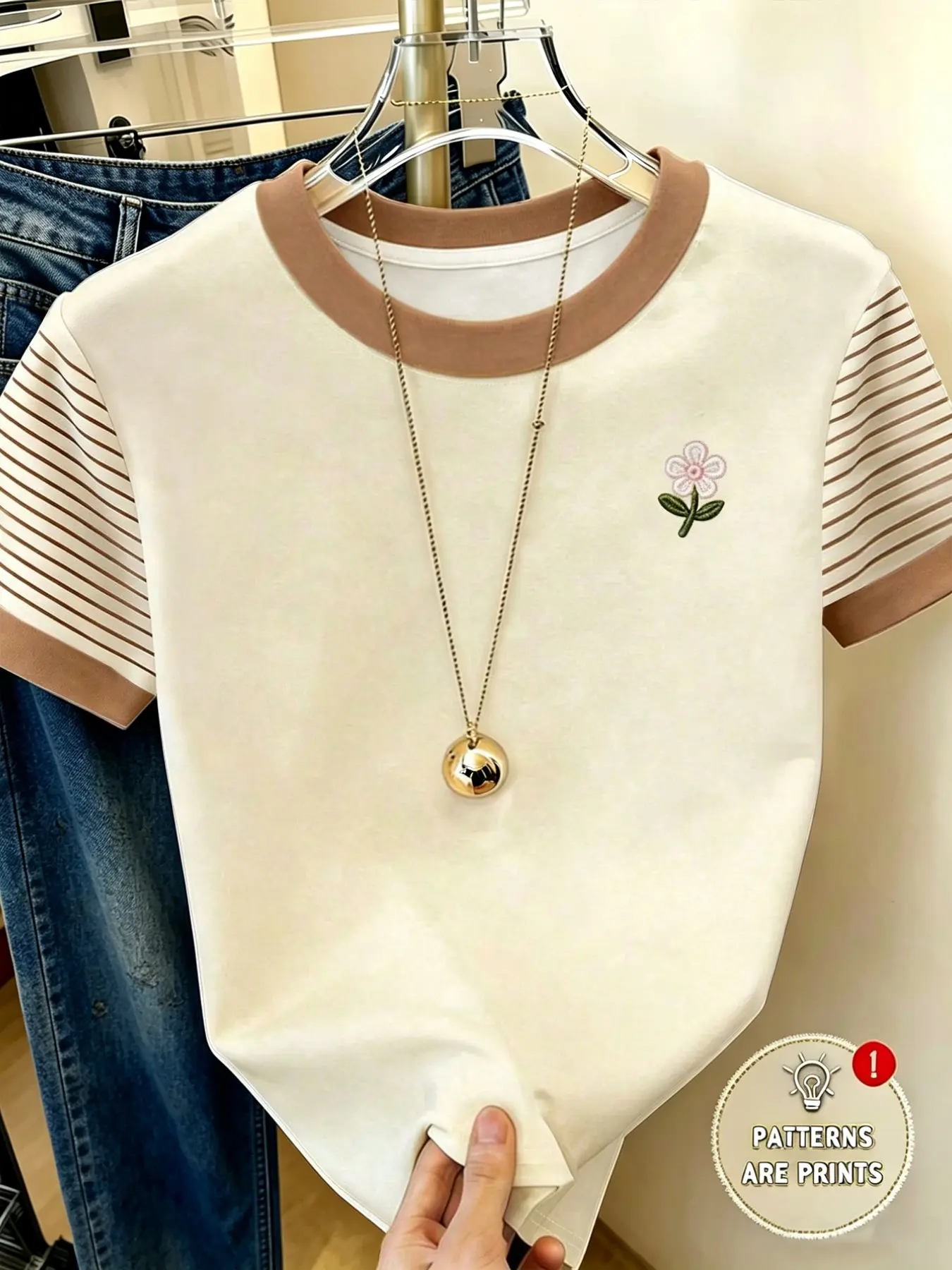 Women's Outdoor Casual Sports Top, Summer New Arrival, Patchwork Design, Suitable for Sports and Home Office, Striped Pattern, Fitted T-Shirt, Casual Sporty Shirt