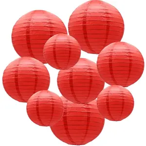 ADLGG 9 Pack Red Paper Lanterns (10/8/6"),  Round Tissue Decorations for Class of 2026 Graduation,  Showers, Wedding & Birthday Party Supplies