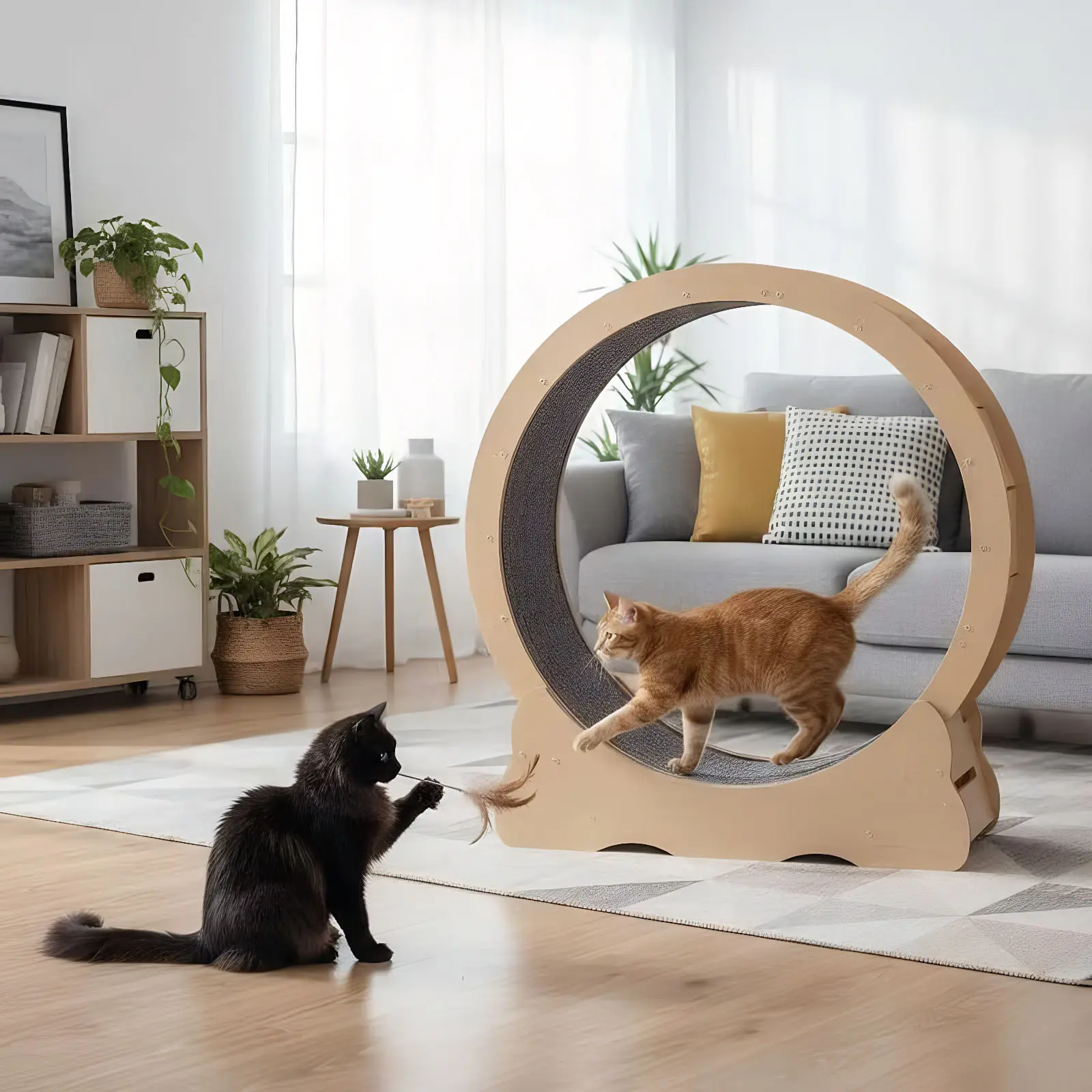 Nokaa Cat Exercise Wheel Large Cat Treadmill for Indoor Pets Quiet Running Wheel with Detachable Carpet MDF Natural Wood for Small Cats 11-25 lbs Safe Indoor Training Walking