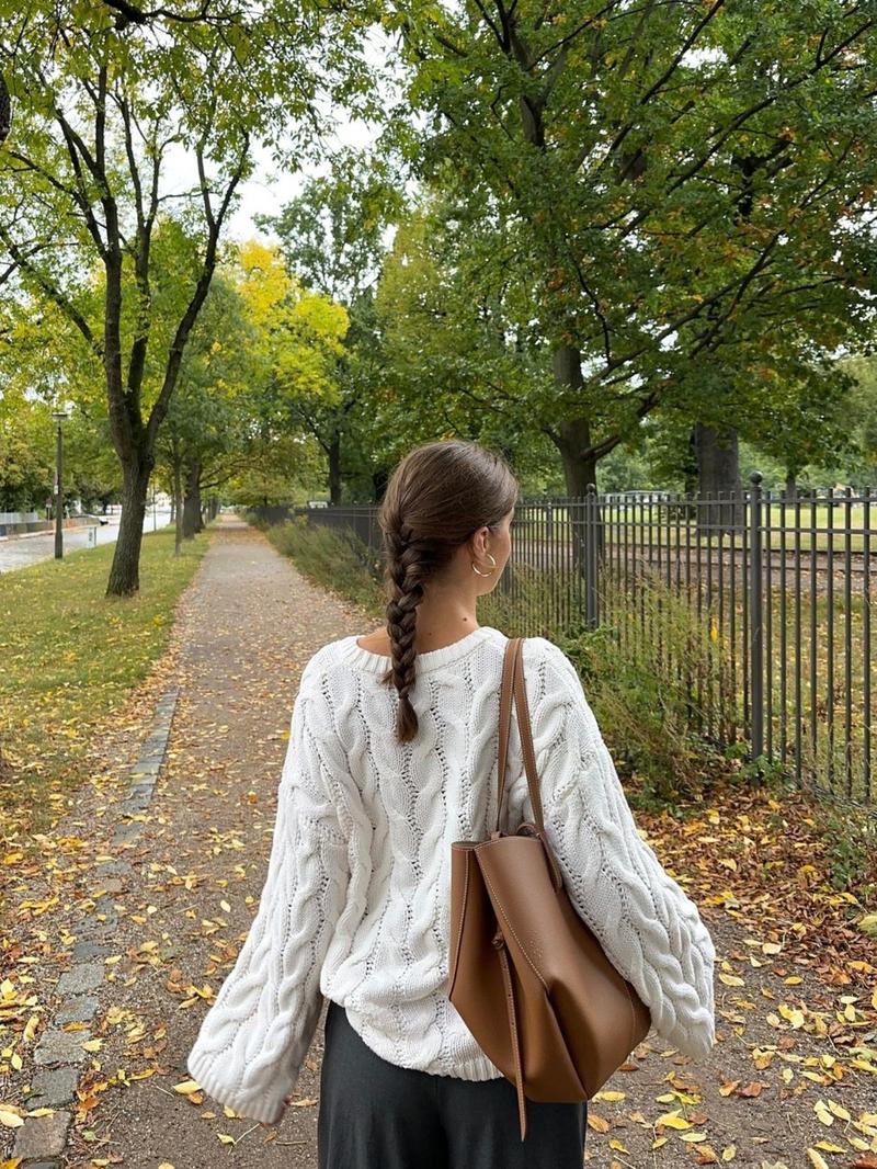 Women's Casual Round Neck Sweater, Long Sleeve Fitted Knit Top, Winter Fashion, Plain Color, Moderate Fabric Thickness, Knitwear