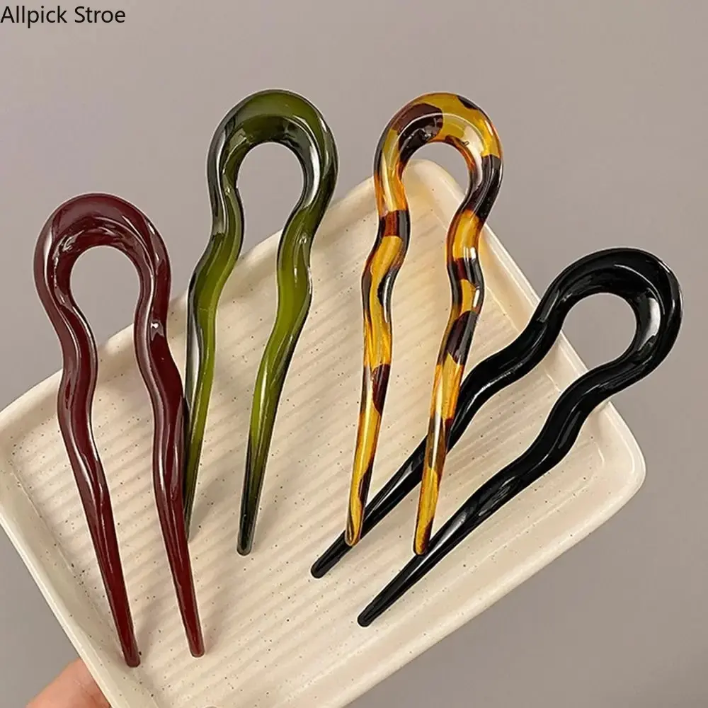 4PCS Tortoiseshell Hair Fork Sticks for Women, U-Shaped Acetate Hair Pins with Modern Geometric Design, Elegant French Twist Hair Accessories for Buns and Updos, Lightweight Hair Styling Tools for Daily Wear, Office, Weddings, Parties and Gifts