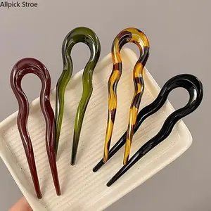 4PCS Tortoiseshell Hair Fork Sticks for Women, U-Shaped Acetate Hair Pins with Modern Geometric Design, Elegant French Twist Hair Accessories for Buns and Updos, Lightweight Hair Styling Tools for Daily Wear, Office, Weddings, Parties and Gifts