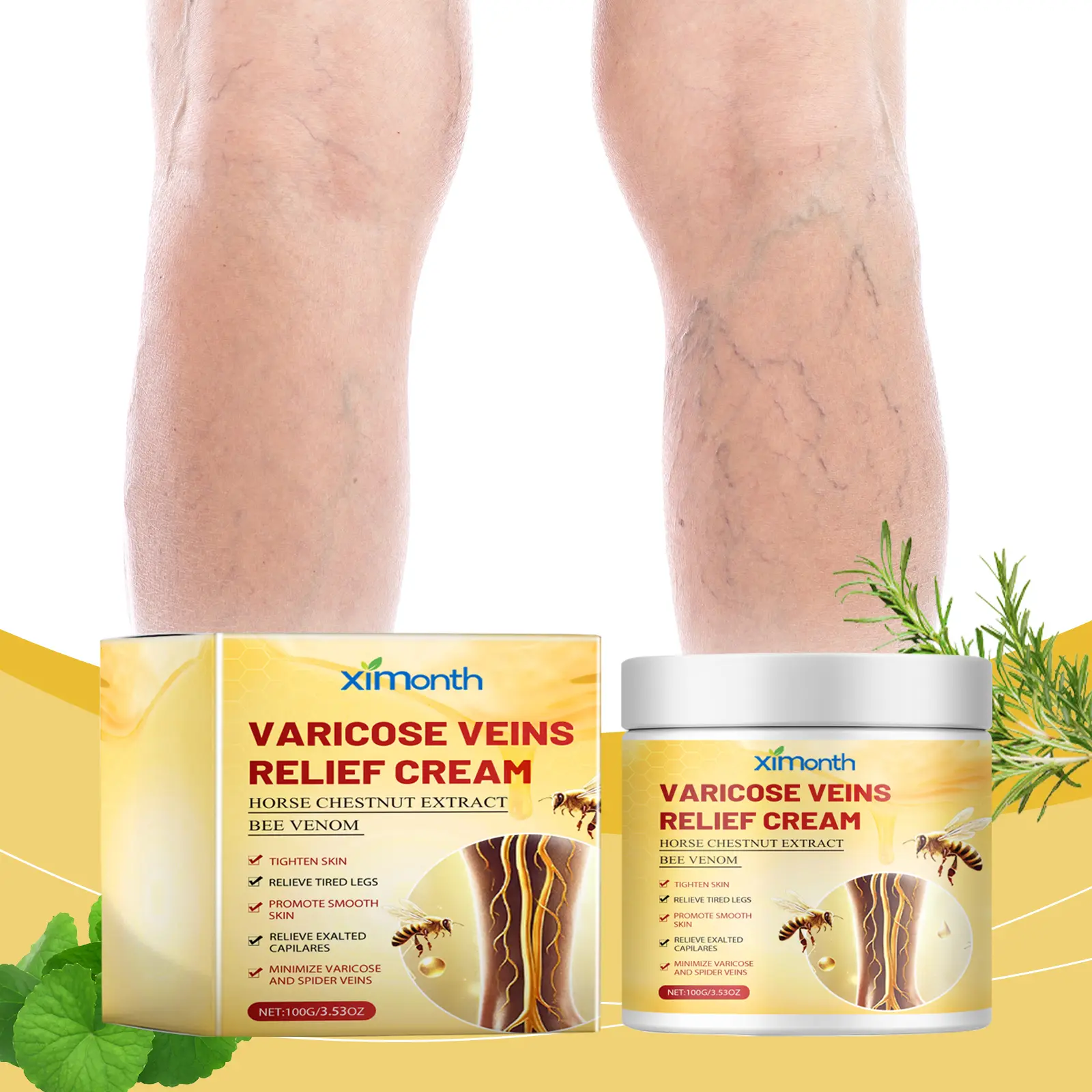 Horse Chestnut & Bee Venom Leg Massage Cream, Mild Plant-Based Body Lotion for Tired Leg Skin, Firming & Smoothing Daily Leg Care Ointment