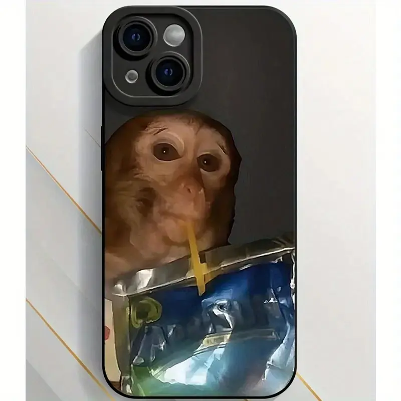 Monkey Sipping Caprisun Phone Case, Fall and Shockproof Phone Case in Summer, Full Side Protection for iPhone 17/13/12/11 Pro Max Phone Case Compatible