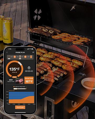 Wireless Bluetooth Meat Thermometer with 2 Ultra-Thin Probes, Smart Digital Food Thermometer 600FT Remote Range, Standalone Smart Base for Grill Smoker Roast Oven, Cooking Gifts