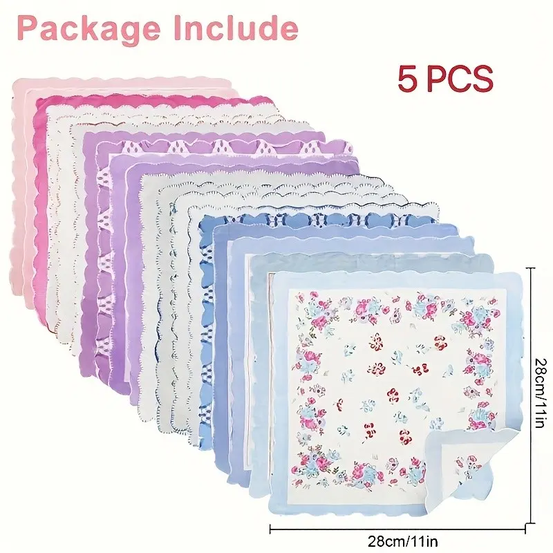 [Vintage Handkerchiefs] 100% Vintage Floral Handkerchiefs for Women, Lightweight & Stylish Square Hankies with Pastel Colors & Unique Random Prints, Scalloped Edge Decor, for Everyday Use Or Special Occasions, Wedding Accessories