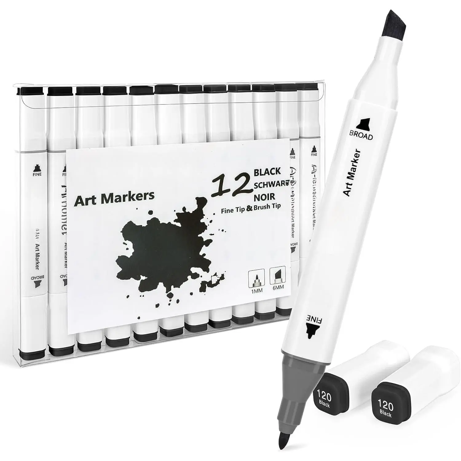 12 count Black  Markers Set,  Tip  Based Art Drawing Permanent Markers for Adult Artists.