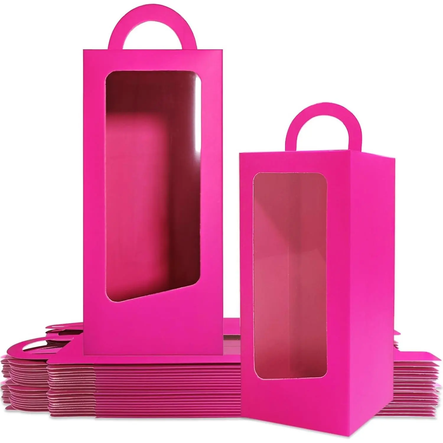 24 Hot Pink Party Favor Boxes 90s Doll Style Pink Gable Treat Candy Boxes with Window for Girl Princess Birthday Wedding Bridal Shower Bachelorette Decorations