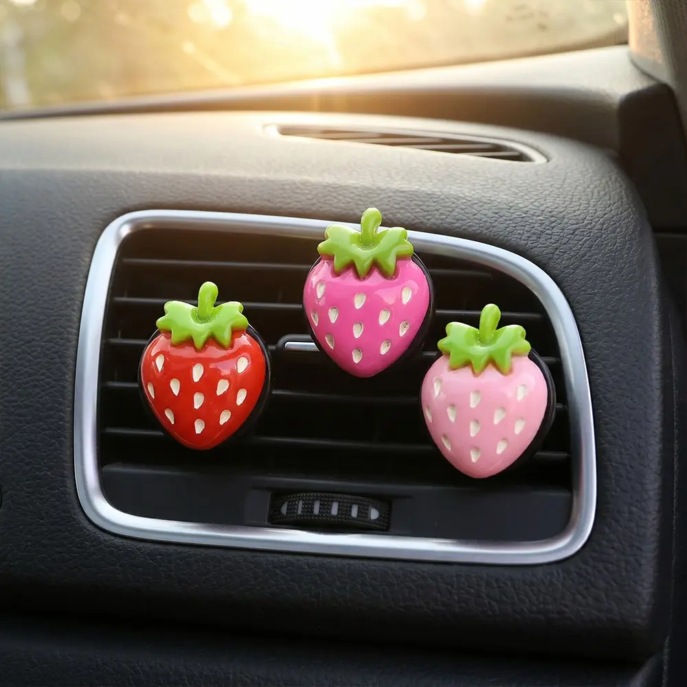 3pcs Strawberry Car Air Vent Decor, Elegant Simple Design, Women's Car Interior Accessory, Perfect Gift, No Scent, Just Decoration, Girly Car Accessories, Automotive Decorative Accessories