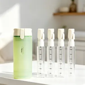 4 in 1 Refillable Travel Dispenser Bottle, Leak-Proof Multi Chamber Travel Toiletry Container, Easy Press Liquid Dispenser for Shampoo Lotion Skincare Makeup, Lightweight Portable Travel Size Bottles for Gym Vacation Business Travel