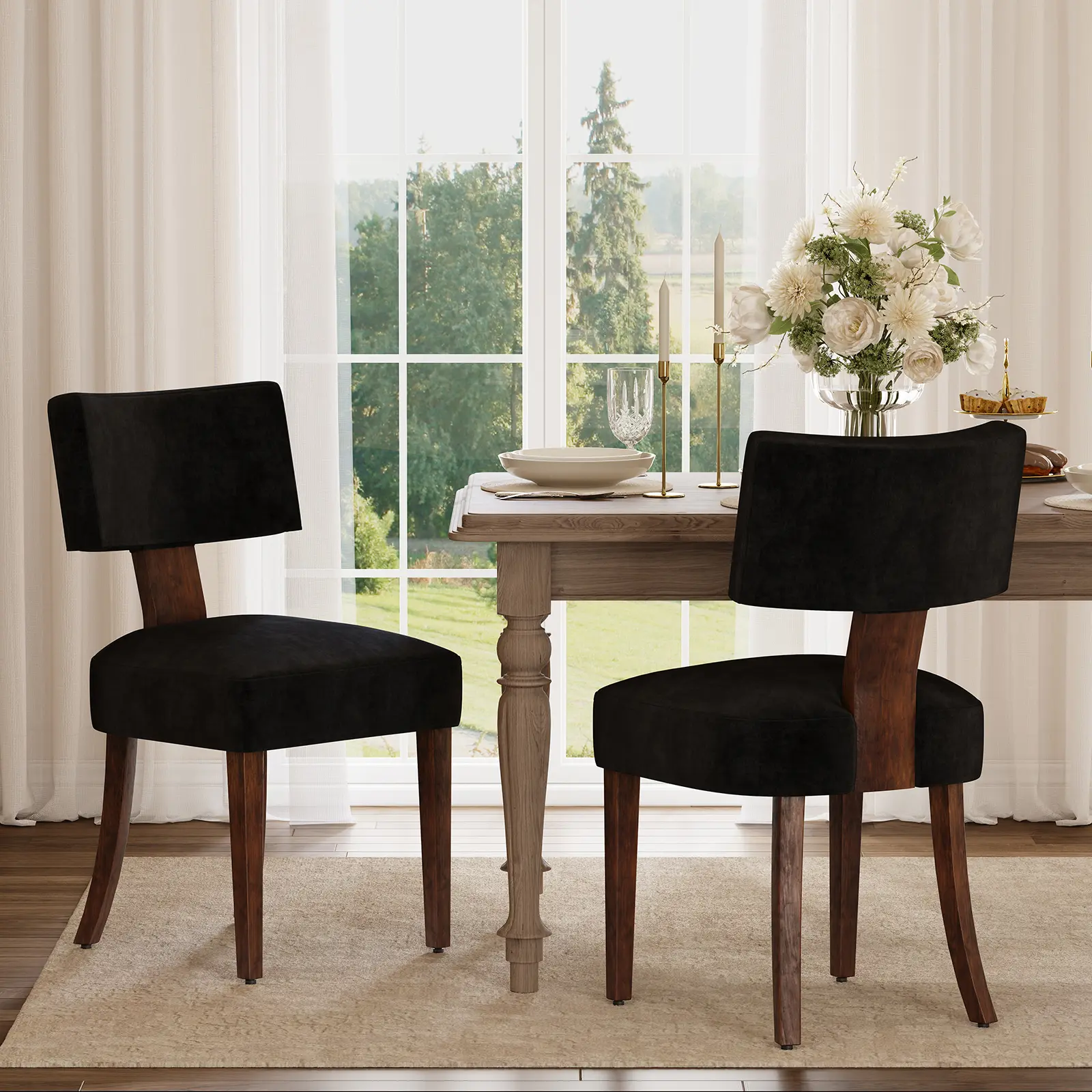Wooden Dining Chairs Set of 2 – Mid-Century Modern Upholstered Armless Chairs with Wood Back & Legs for Dining Room, Kitchen & Restaurant