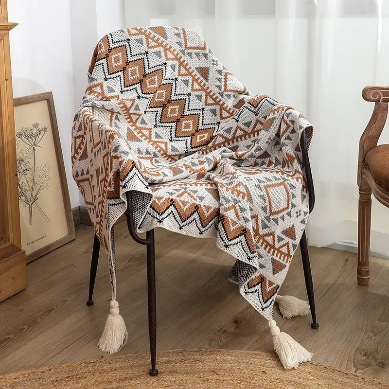 Set of 1: Bohemile-style fringed blanket | Ideal for sofas, as a throw or at the foot of the bed; a soft and comfortable blanket for home naps and everyday relaxation
