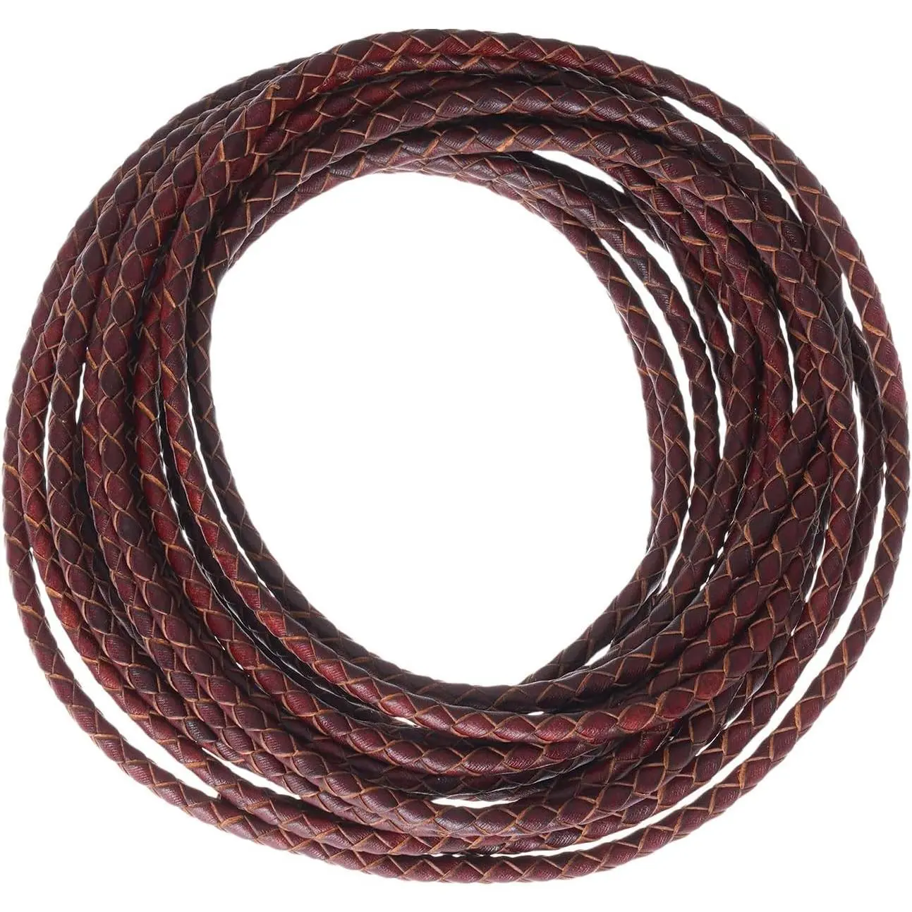 5.5 Yards  Cord 4mm Round Braided Bolo Leather Cord Brown Strip Braiding Antique Strap 5m Long for Bracelet Necklace Beading DIY (Antique Brown Distressed)