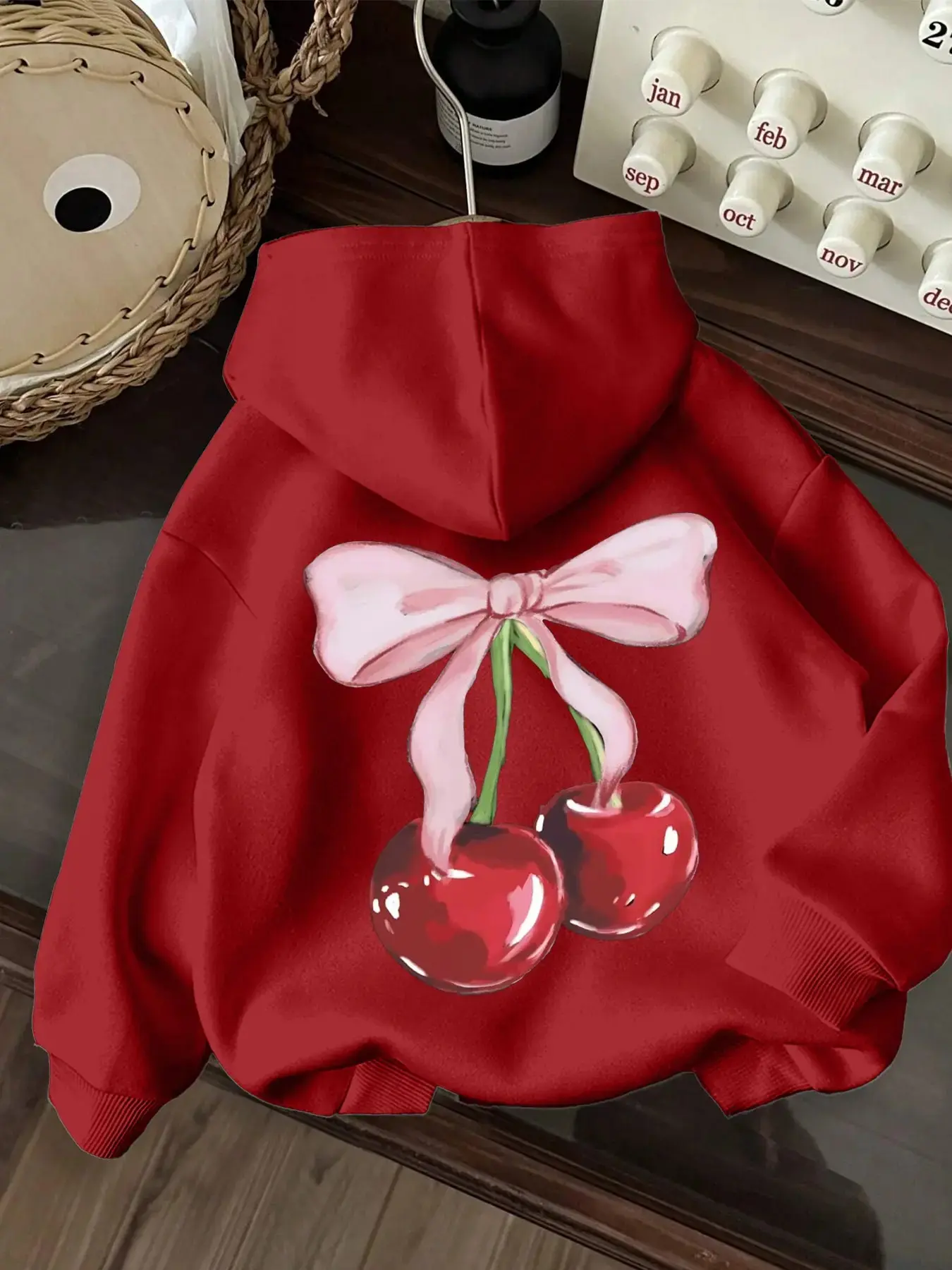 Cherry Bow Print Sweatshirt, Soft Hoodie for Fall & Winter, Loose-Fit Casual Outerwear, Unisex Design