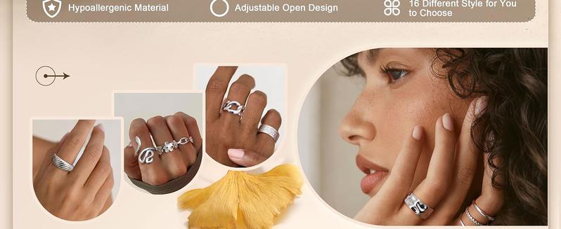LOLIAS 16Pcs Stainless Steel Rings for Women Chunky Silver Rings Non Tarnish Stackable Ring Open Adjustable Thumb Finger Statement Rings Set LOLIAS 16Pcs Stainless Steel Rings for Women Chunky Silver Rings Non Tarnish Stackable Ring Open Adjustable Thumb Finger Statement Rings Set