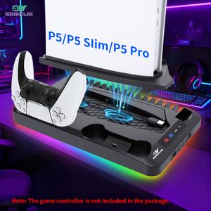 Charging Base Cooling Bracket Compatible with PS5 Game Console, Summer Gift, Gaming Controller Vertical Stand Cooling Fan, Mother's Day Gift, Summer Gaming Accessories, Multi-functional Cooling & Charging Station for PS5 Dual Controller, Gamer Accessories