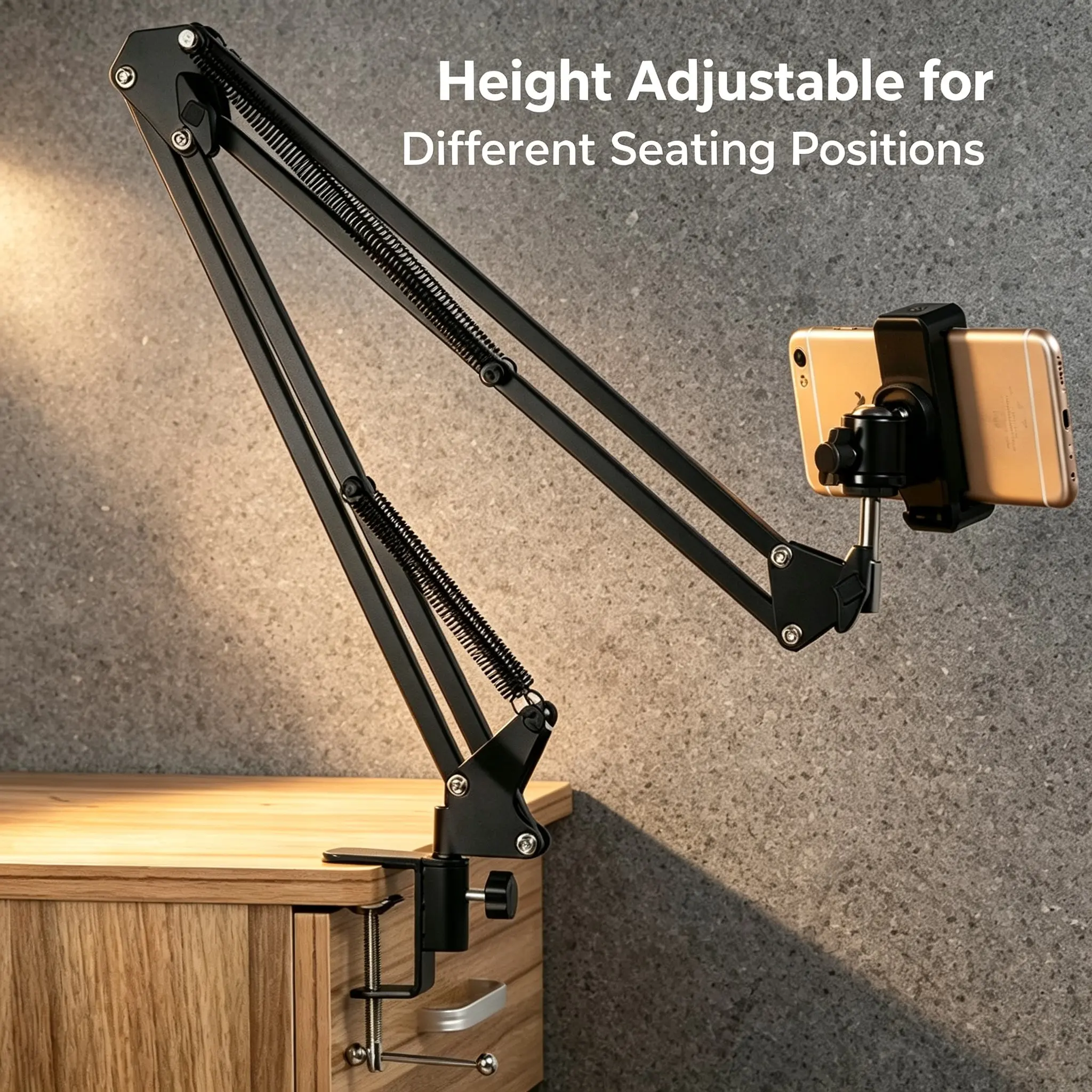 Upgrade Dual Spring Arm Phone Stand, Adjustable Height & Angle, 360° Rotatable, Stable for Bed, Sofa, Desk, Office Use