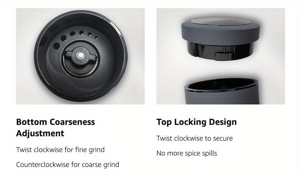 2pcs Manual Salt and Pepper Grinder Set with Adjustable Coarseness - Refillable Pepper Mill & Salt Grinders, Ceramic Core for coarse/finely ground spices, Durable Plastic for Kitchen or for hosting (Christmas, Thanksgiving, Dinner Parties