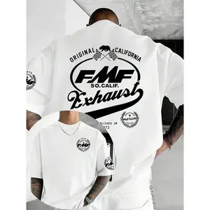 180gFMF Logo Double-Sided Pattern Men's T-Shirt, Motocross-Themed T-Shirt, 100% Cotton Short-Sleeve T-Shirt , A Must-Have Fashionable Item For Summer, Round Neck, Loose Fit