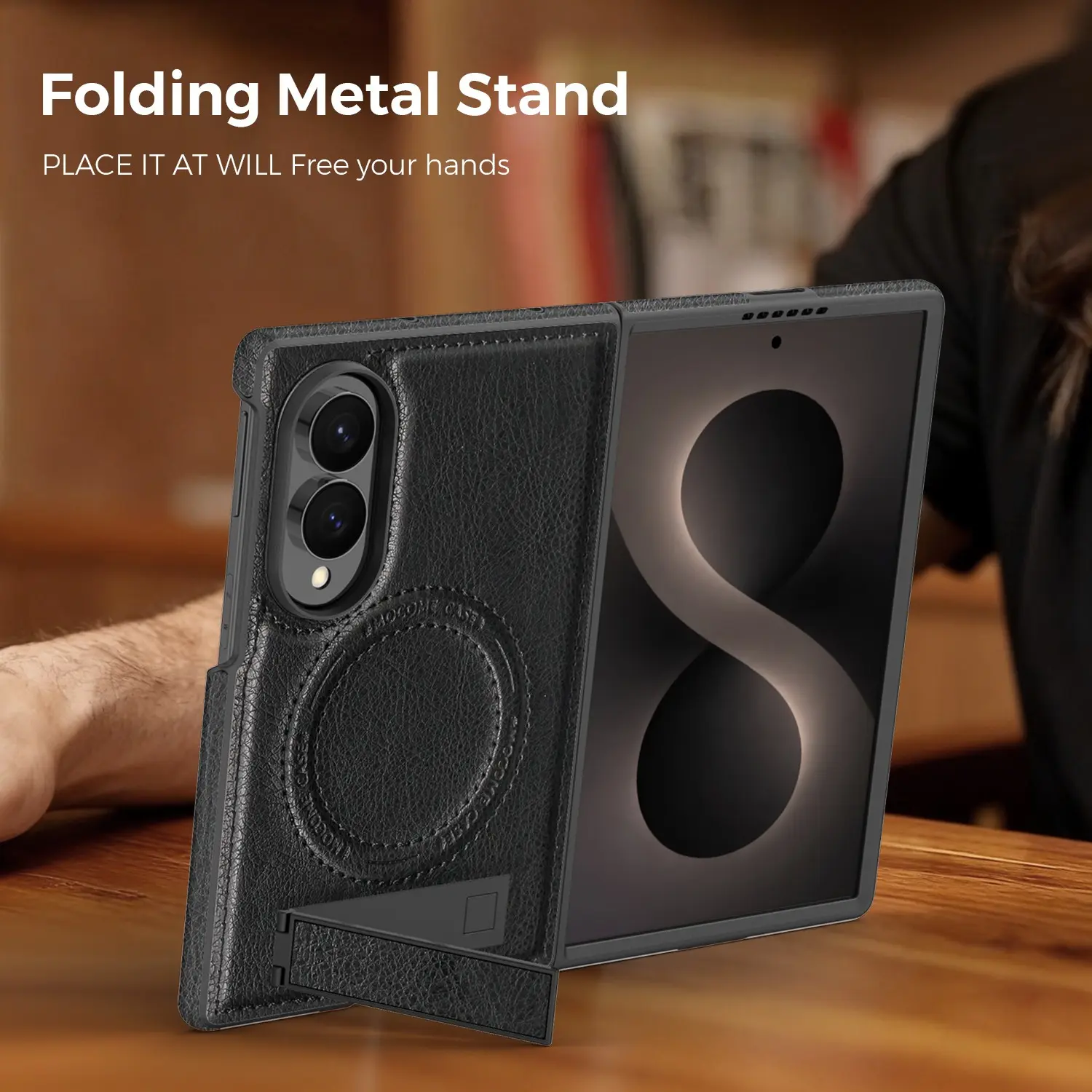 Samsung Galaxy Z Fold 8 Business Case, Full Coverage Anti-Drop Shell, Magnetic Ring, Hidden Folding Metal Stand, Large Screen Protection