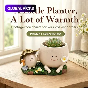 Smiley Face Head Planter Pot, Resin Succulent Flower Pot with Straw Hat and Chair for Desk Setup Makeover and Cozy Room Decor, Aesthetic Modern Home Desktop Ornament Plant Mom Gift Ideas, Succulent Planters, mini garden,tabletop garden,Patio garden