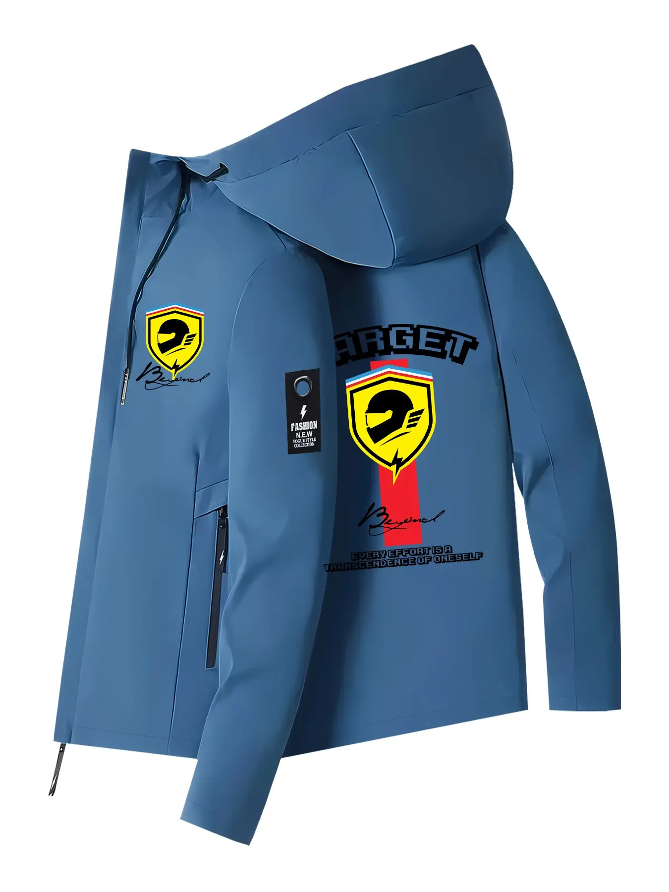 Windproof Jacket with Helmet Shield Print, Ideal for Lightweight Outdoor Activities, Perfect for Hiking, Camping, and Daily Use